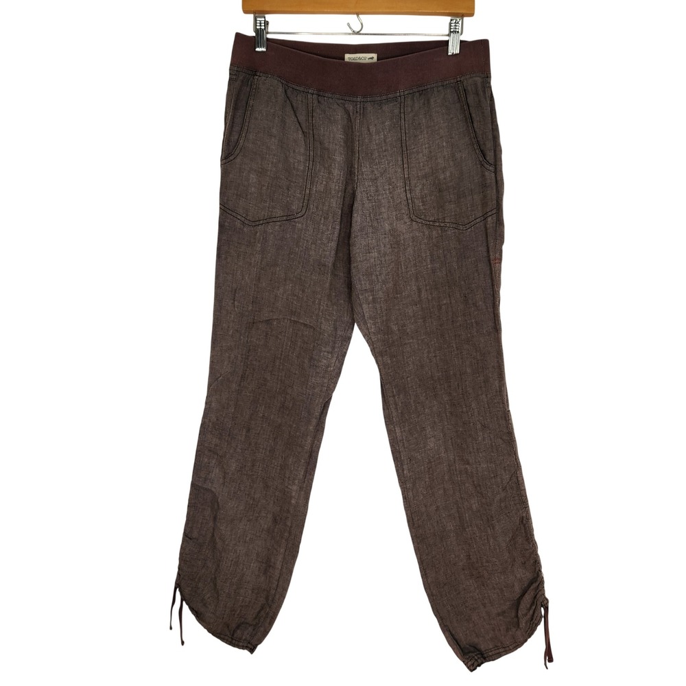Toad&Co Lina Pant Brown Linen Relaxed Cinched Hem Trousers Womens Small T1442602